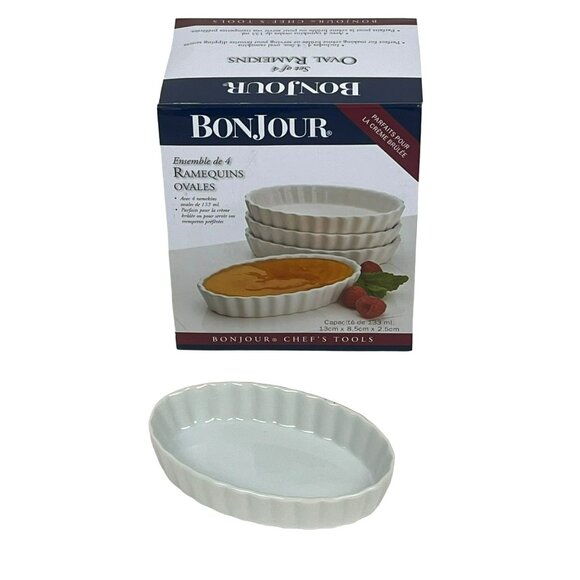 Bonjour Oval Ramekins White 4.5 oz. Set of 4 NEW - Picture 5 of 5